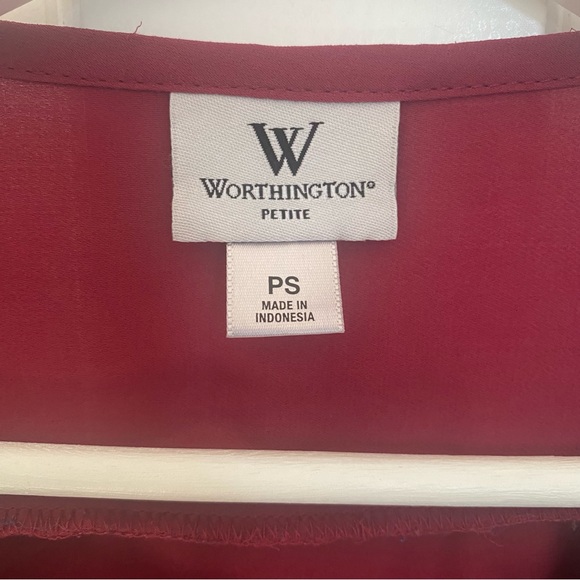 Worthington Multi-Media Raspberry Red Pleated Blouse, Petite Small - Picture 5 of 7